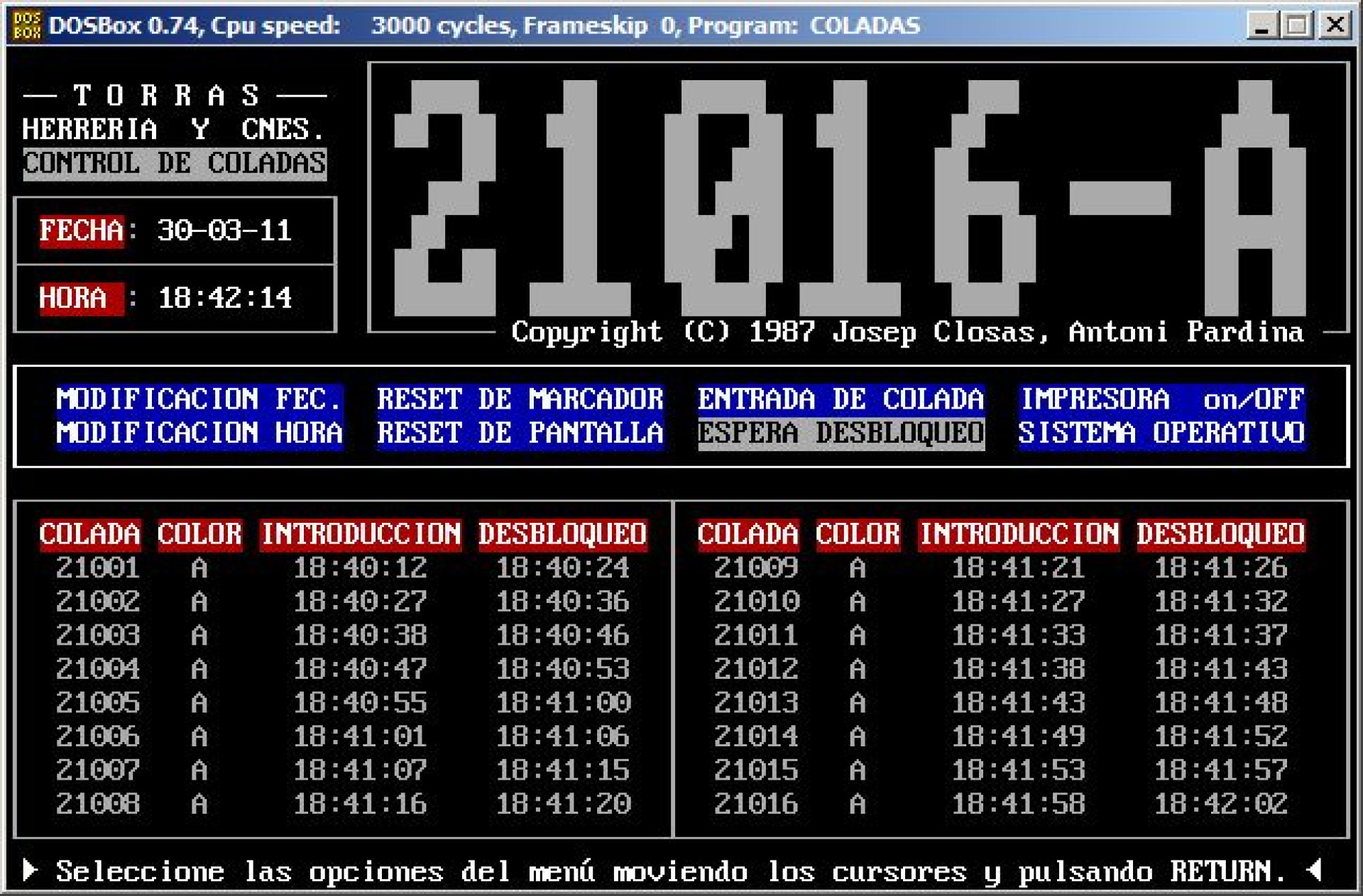Control de Coladas Control de Coladas